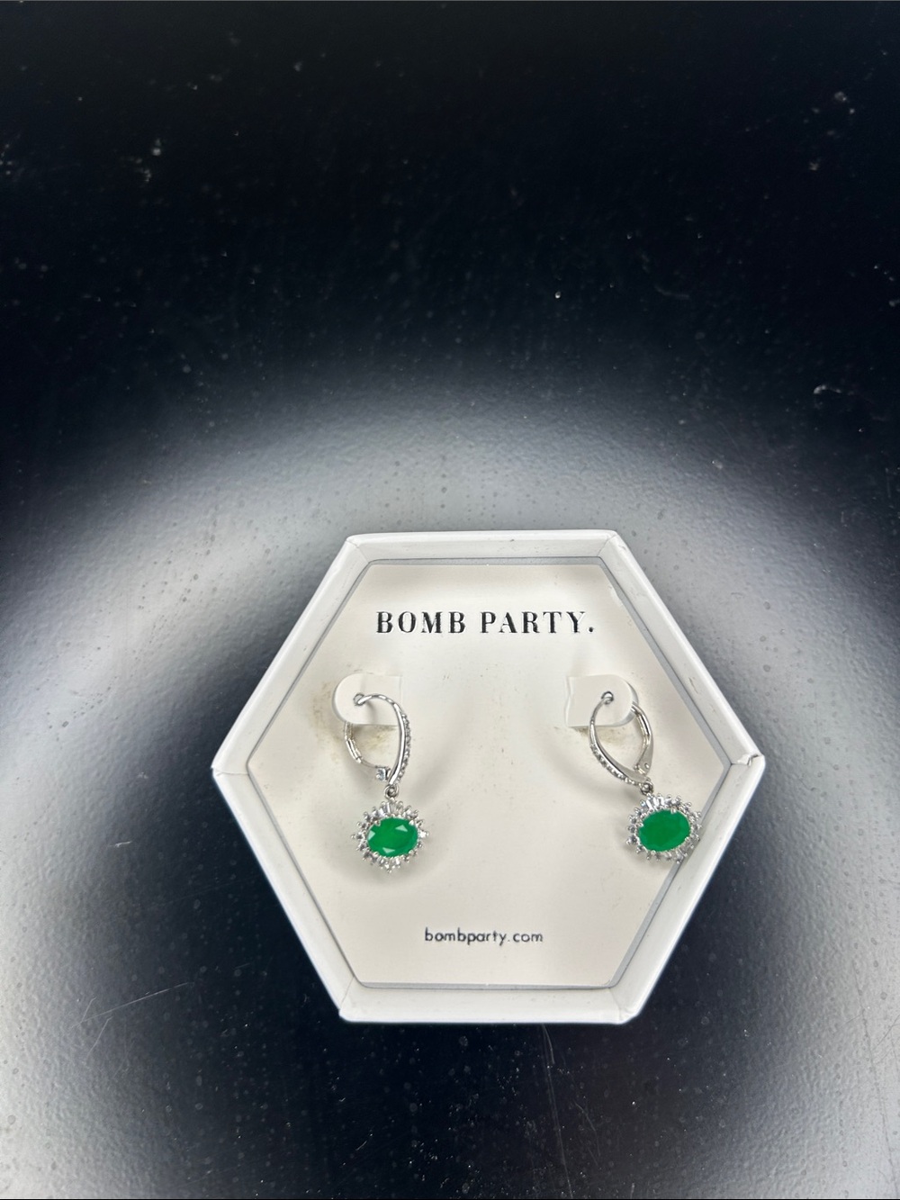 Bomb Party Found My Forever - Silver Drop Earrings with Green Stones - Picture 6 of 6
